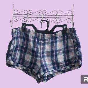 Victoria's Secret plaid shorts sleepwear pj pajamas in dark blue, light blue L